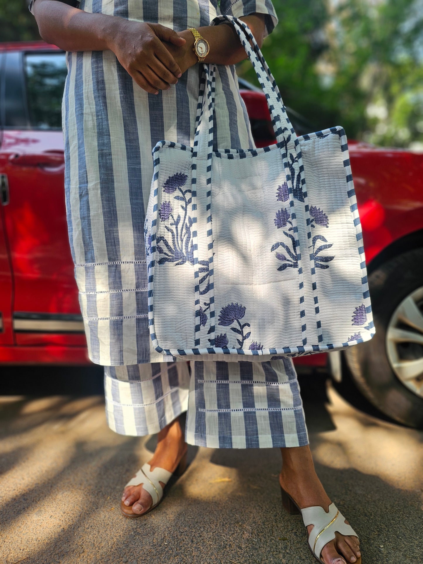 Handblock Quilted Tote Bag