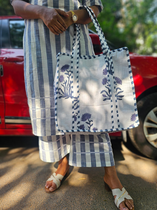 Handblock Quilted Tote Bag