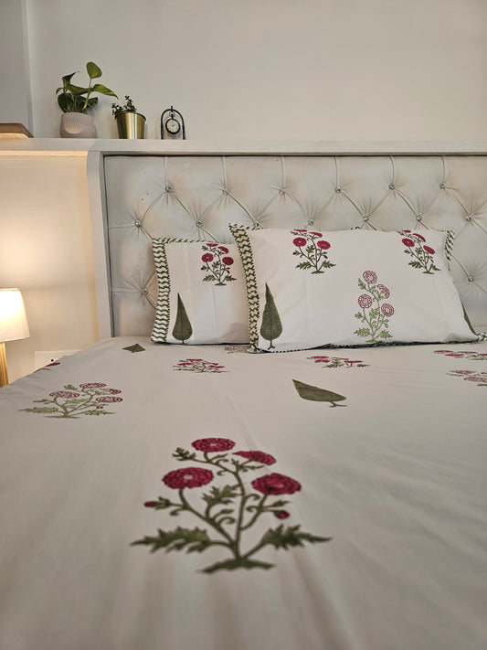 Scarlet Vine Handblock Print Pure Percale Cotton Bedsheet