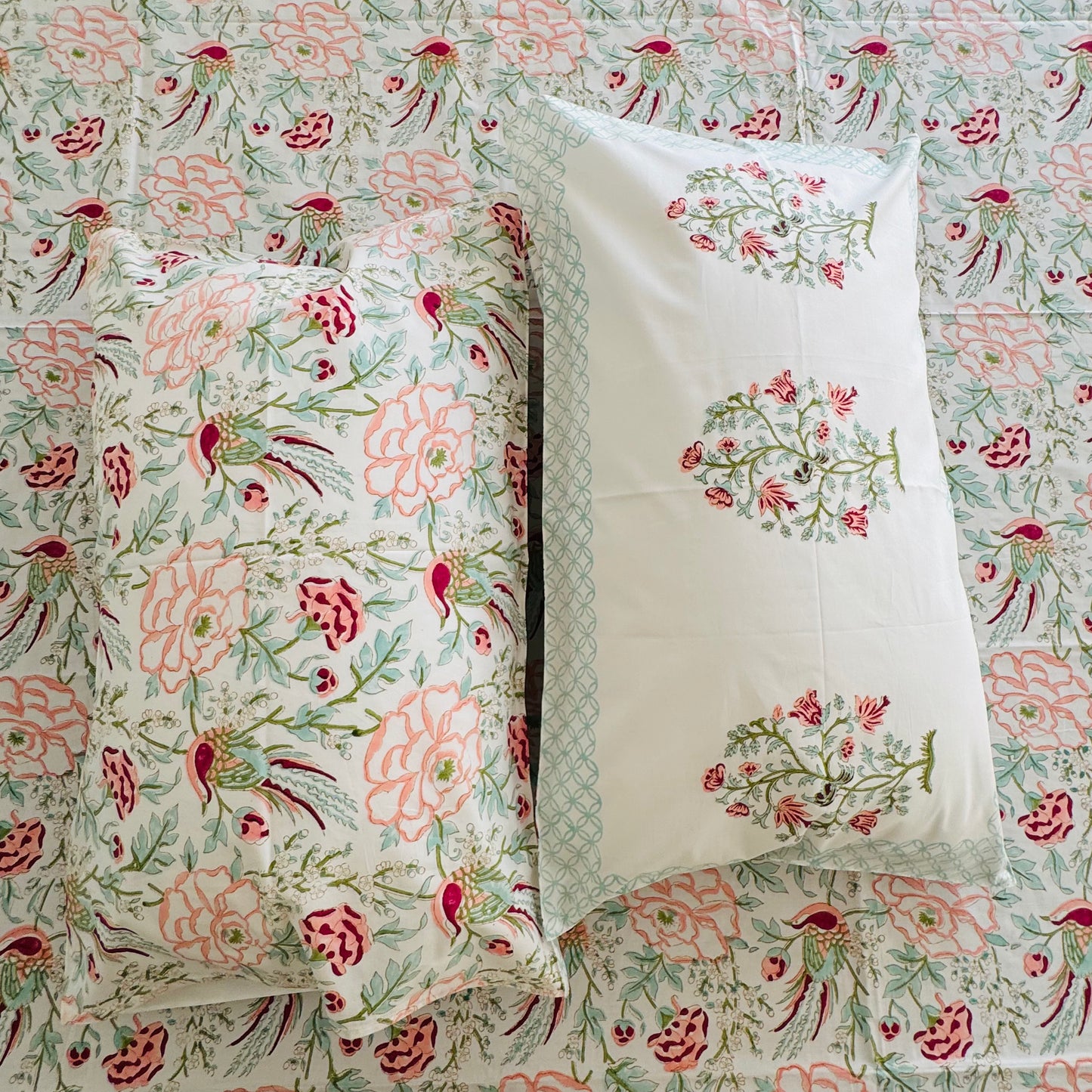 Amber Blossom Handblock Print Pure Percale Cotton Bedsheet