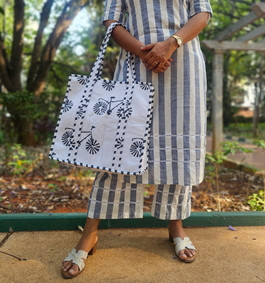 Handblock Quilted Tote Bag