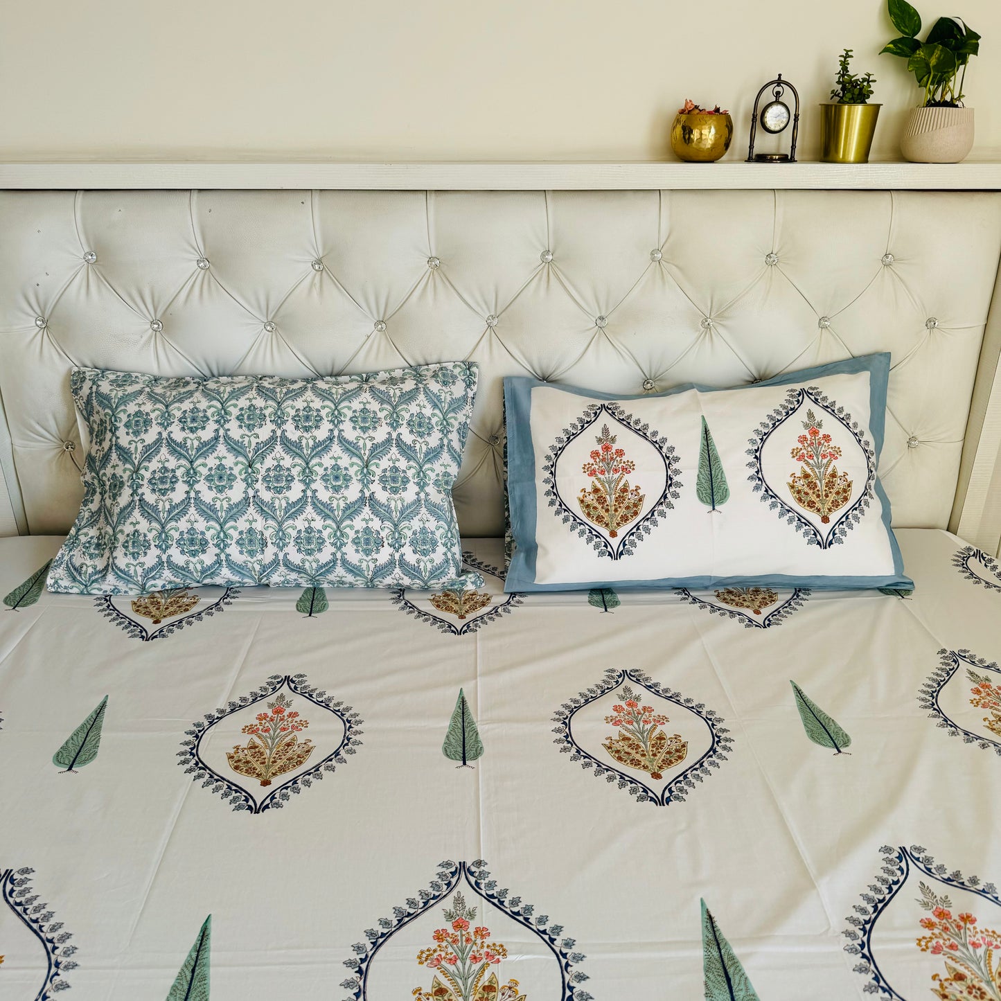 Autumn Bouquet Handblock Print Pure Percale Cotton Bedsheet