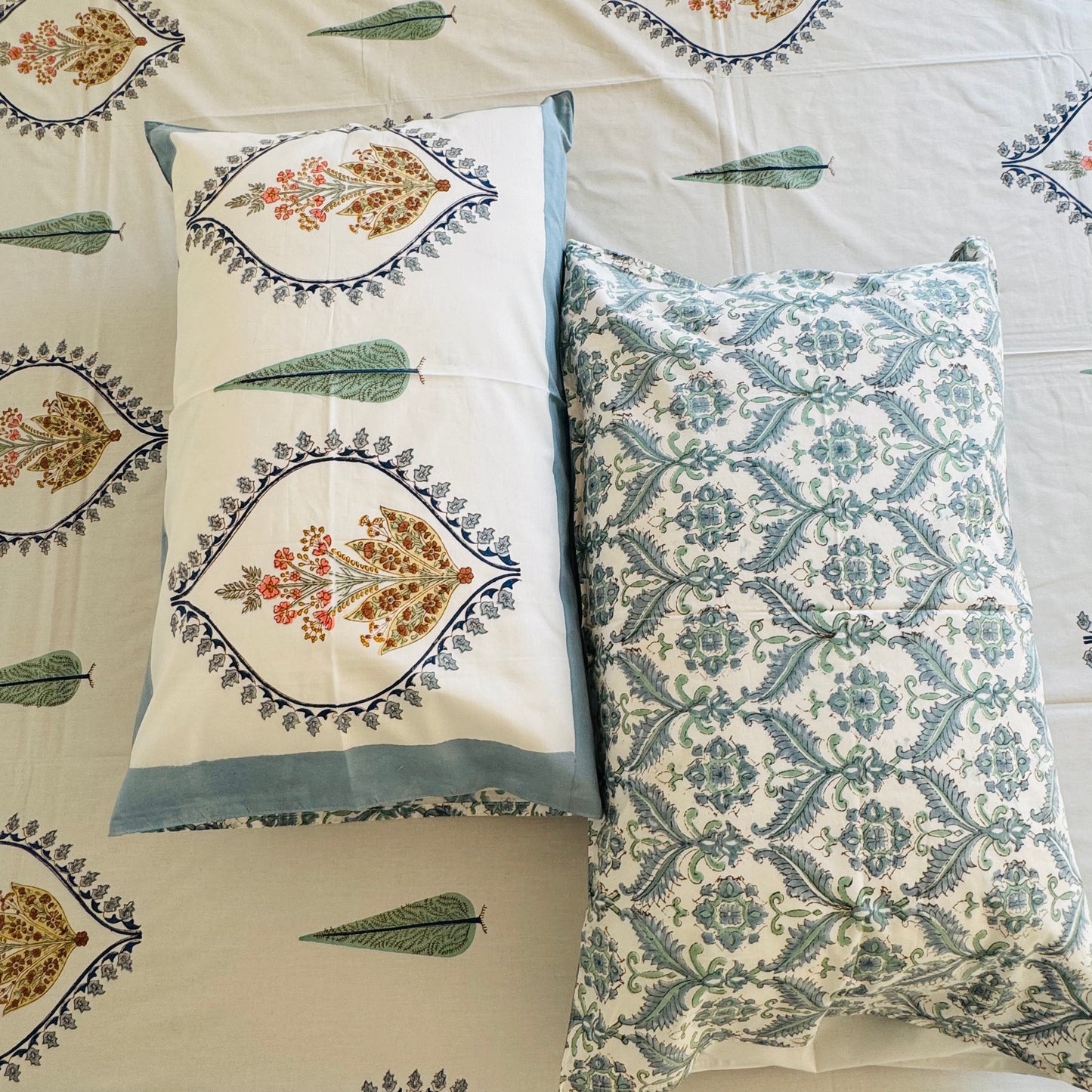 Autumn Bouquet Handblock Print Pure Percale Cotton Bedsheet