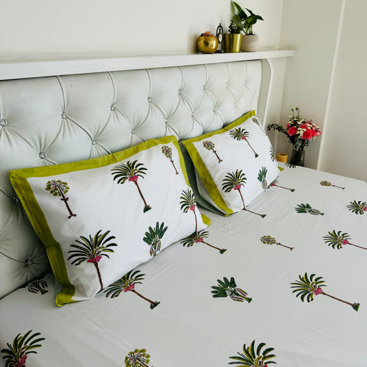 Tropical Sunrise Handblock Print Pure Percale Cotton Bedsheet