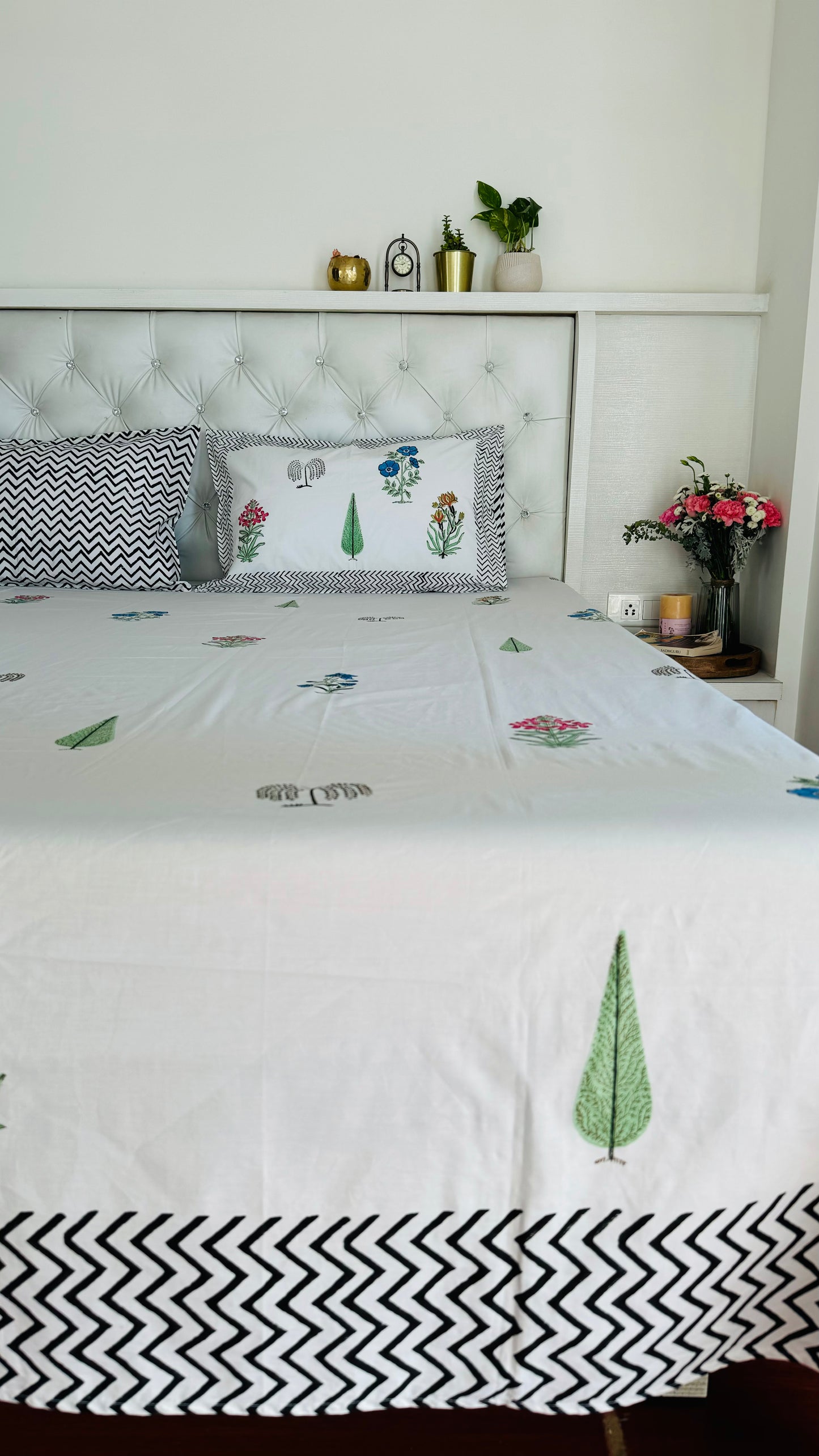 Pastel Petals Handblock Print Pure Percale Cotton Bedsheet