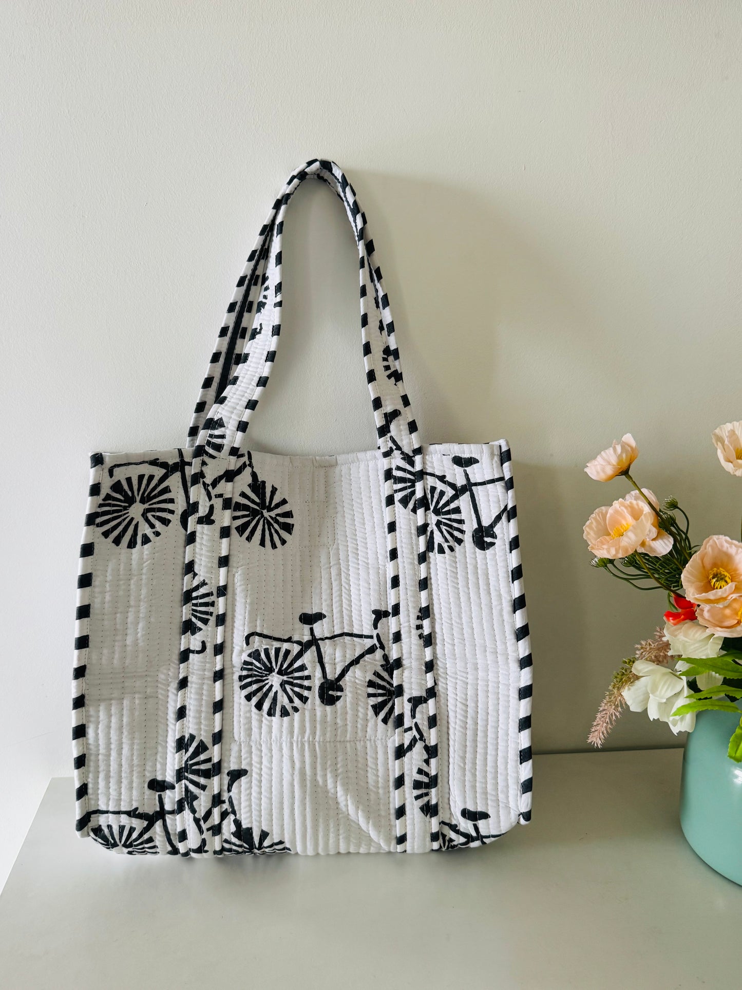 Handblock Quilted Tote Bag
