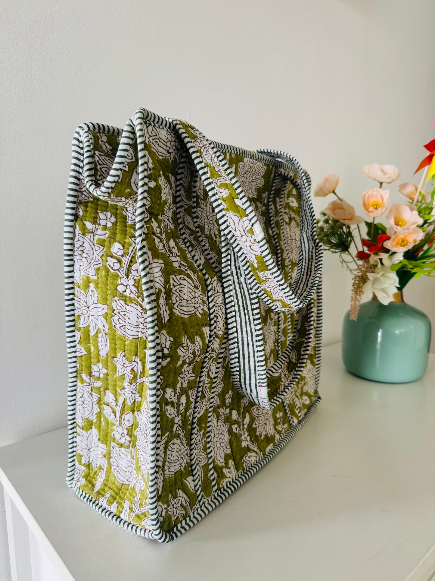 Handblock Quilted Tote Bag