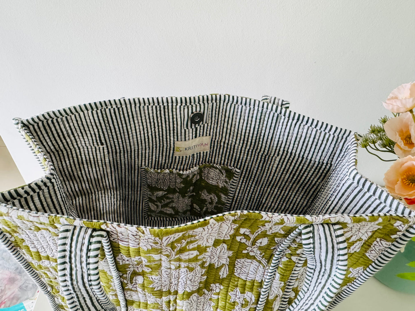 Handblock Quilted Tote Bag