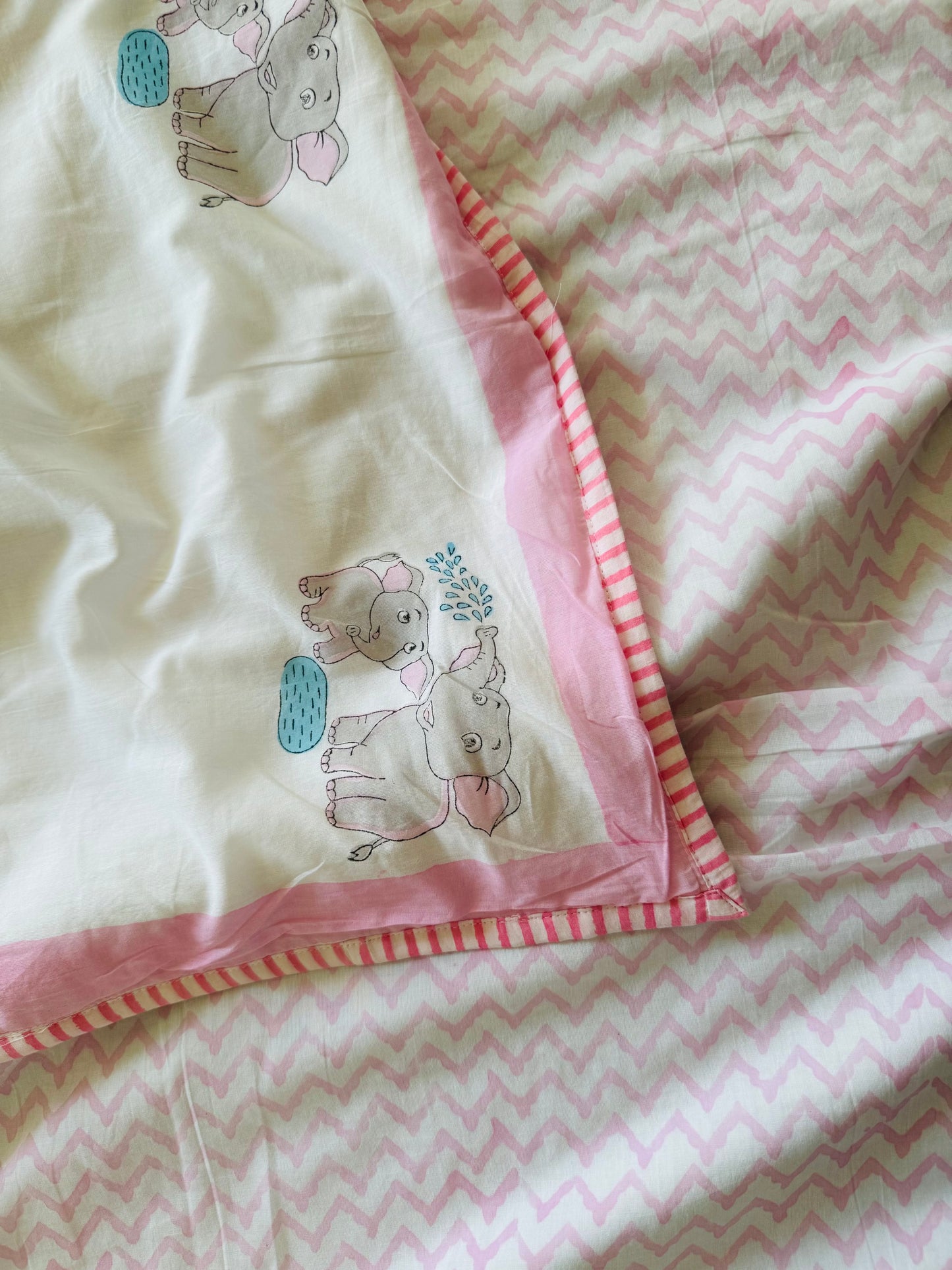 Baby Elephant Handblock Pure Mulmul Cotton Kids Dohar