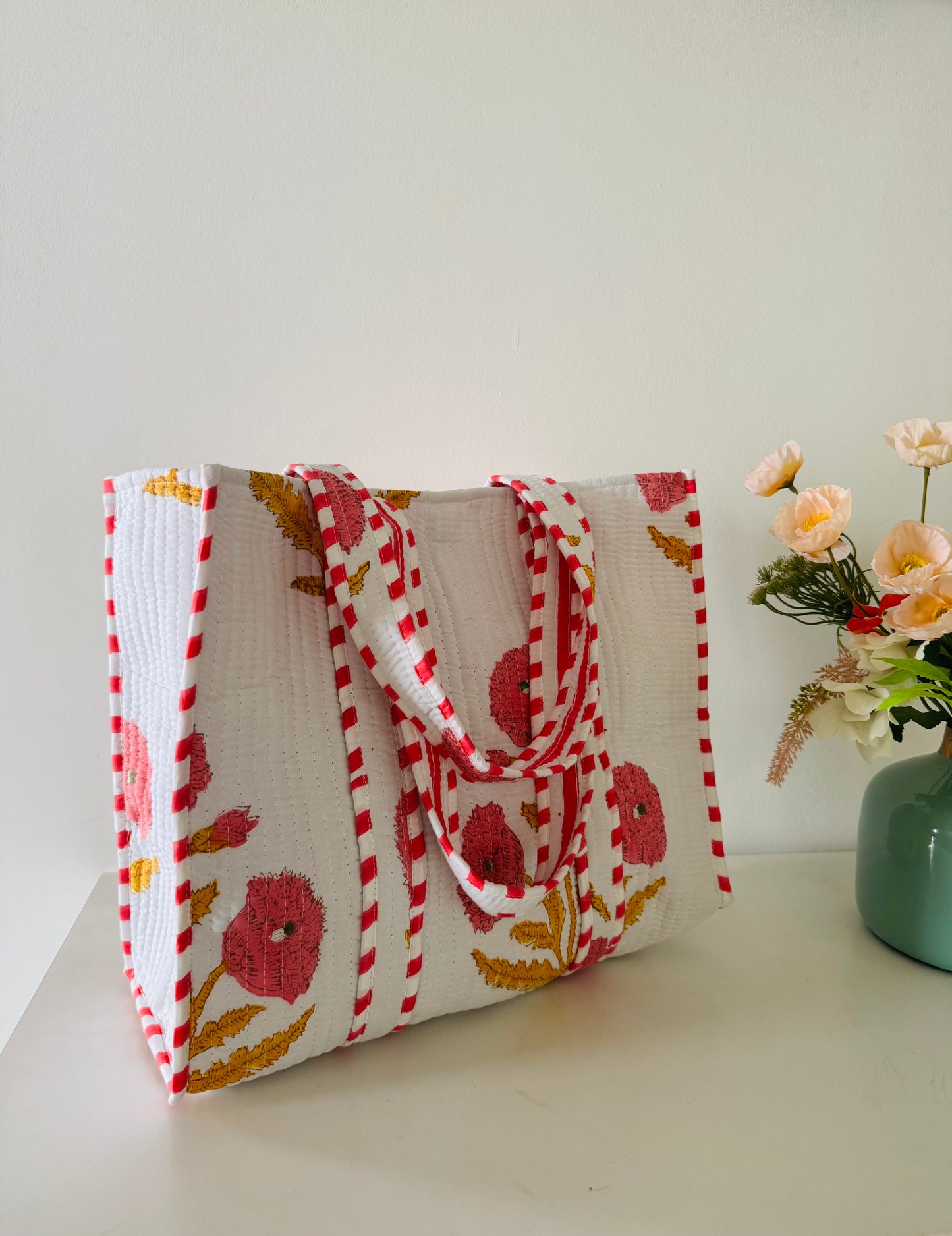 Handblock Quilted Tote Bag