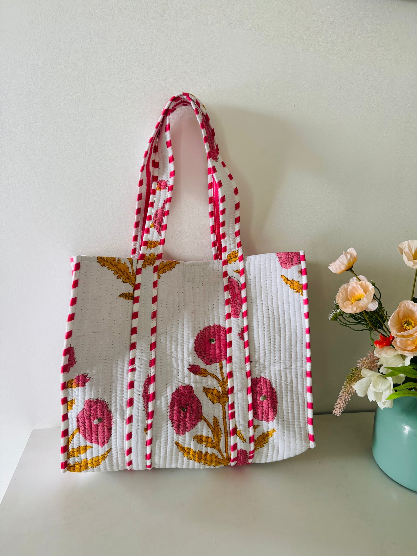 Handblock Quilted Tote Bag