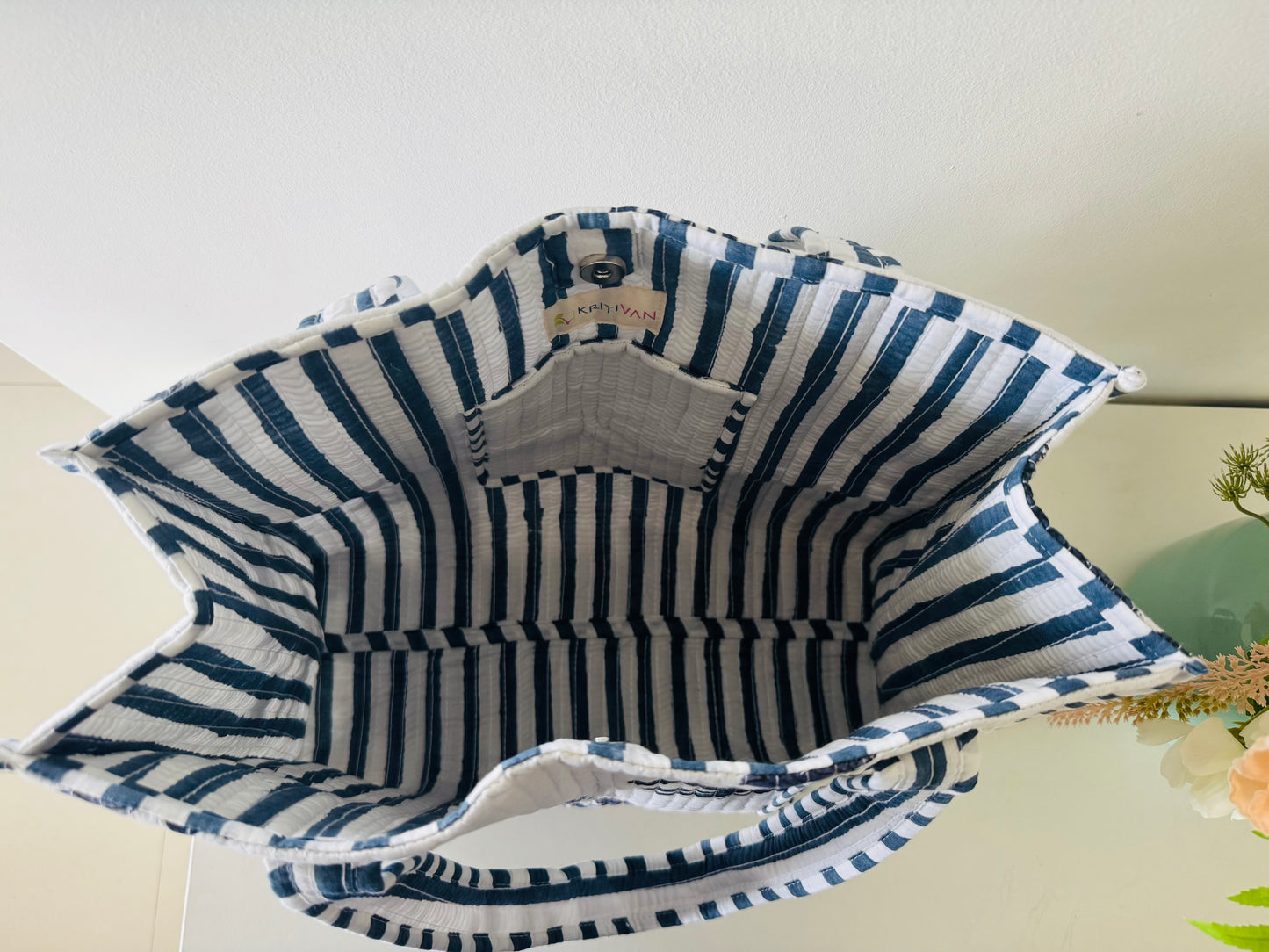 Handblock Quilted Tote Bag