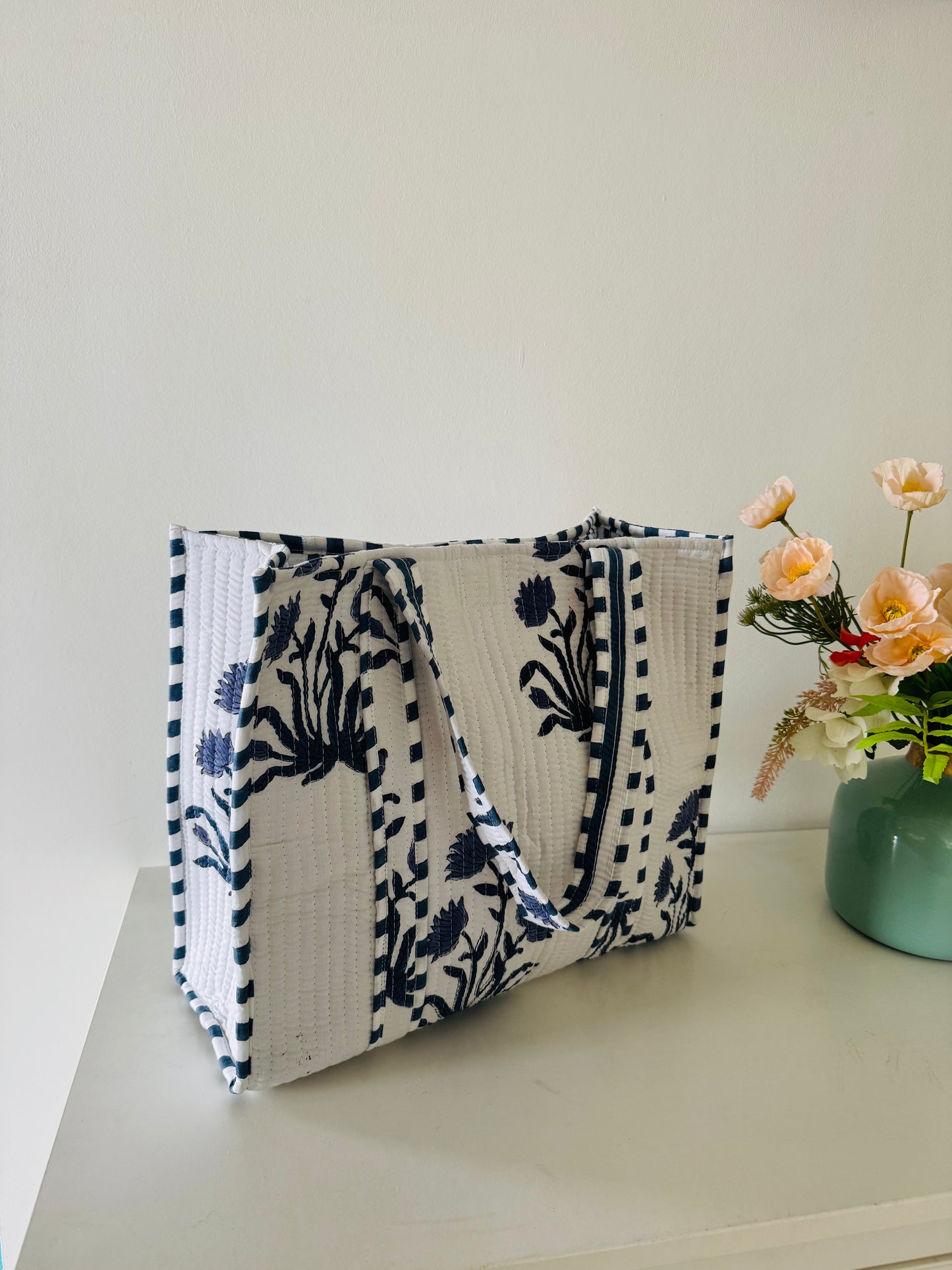 Handblock Quilted Tote Bag