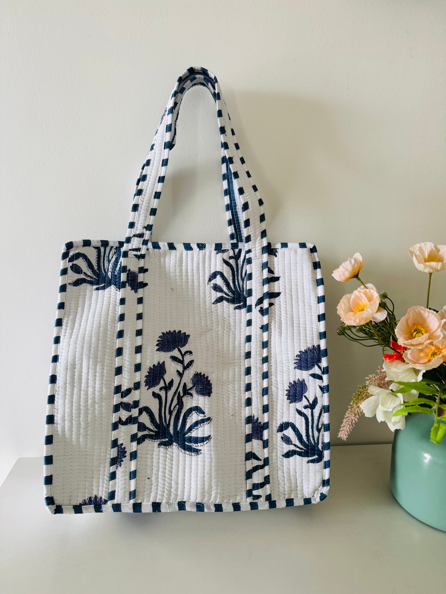 Handblock Quilted Tote Bag