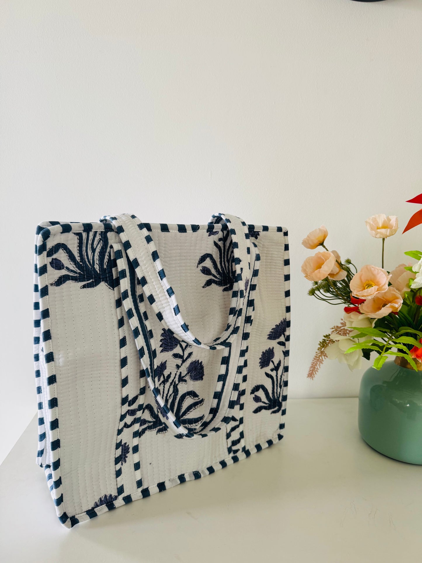 Handblock Quilted Tote Bag
