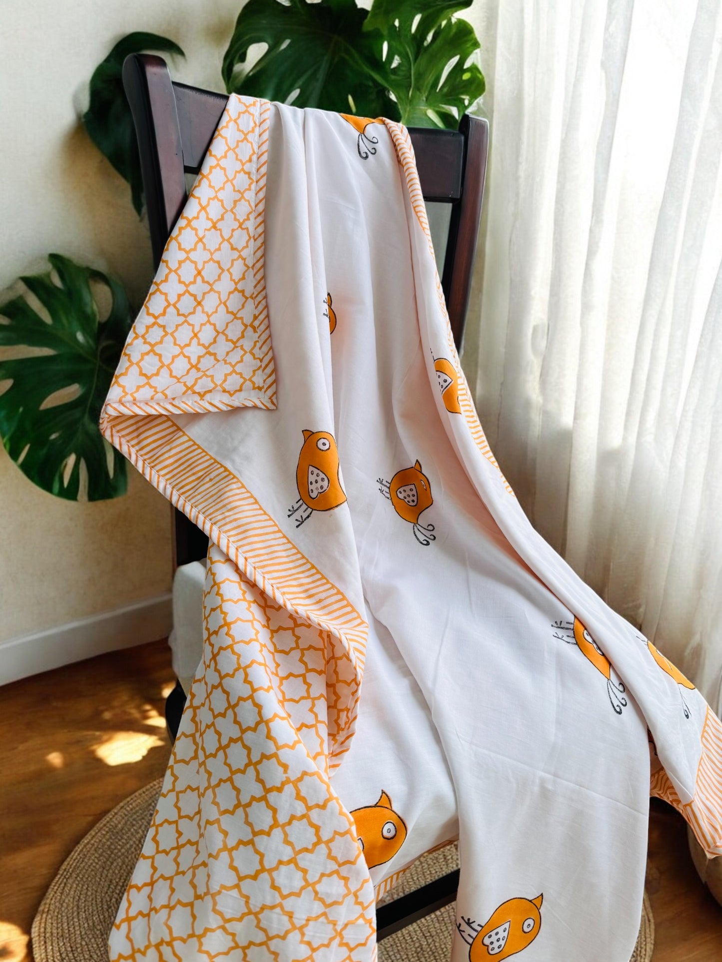 Bird Handblock Pure Mulmul Cotton Kids Dohar