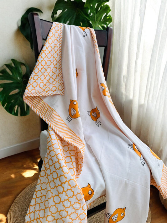 Bird Handblock Pure Mulmul Cotton Kids Dohar