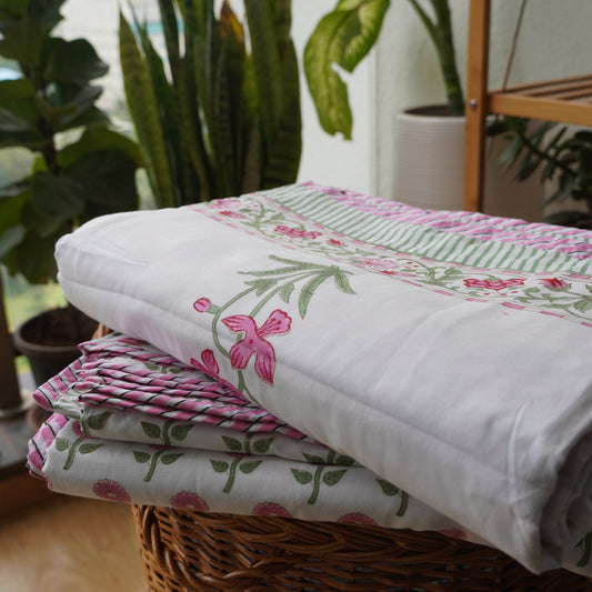 Phoolwari Handblock Print Pure Mul Cotton Dohar