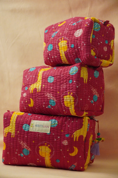 Quilted Travel/Makeup Pouch Set (Set of 3)