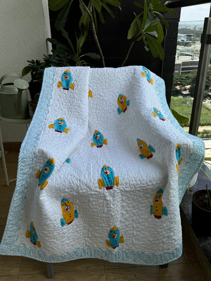 Rocket Handblock Kids Mulmul Quilt