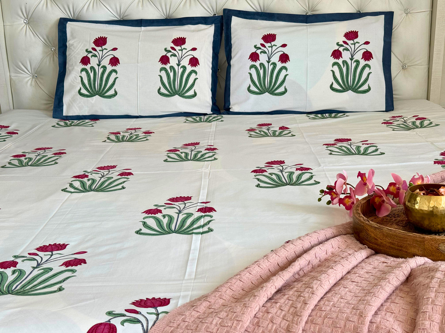 Sereniq Handblock Print Pure Percale Cotton Bedsheet