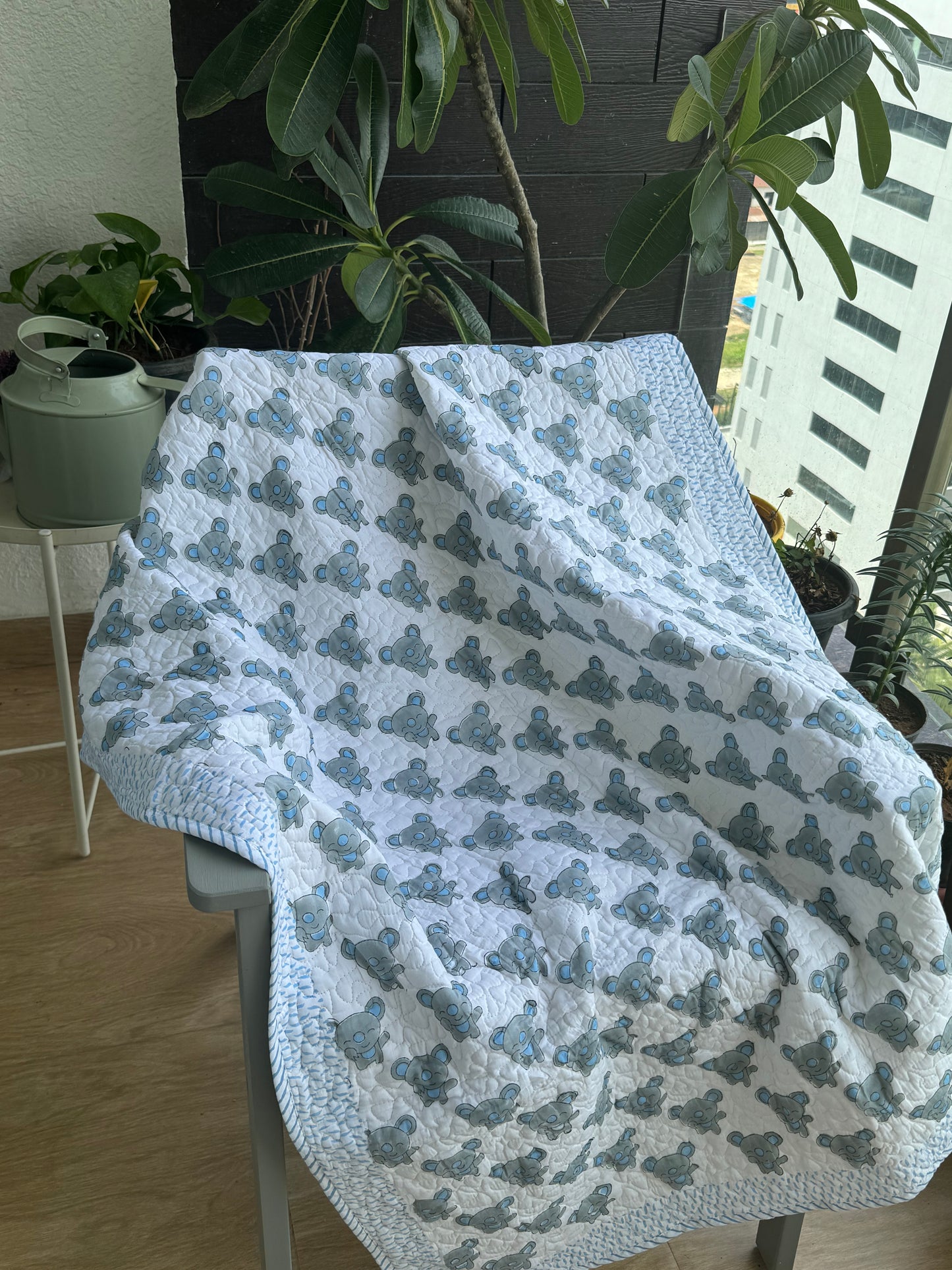 Teddy's Snuggle Handblock Kids Mulmul Quilt