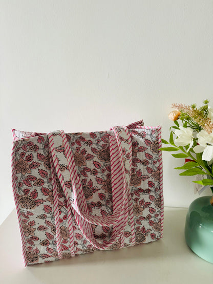 Handblock Quilted Tote Bag