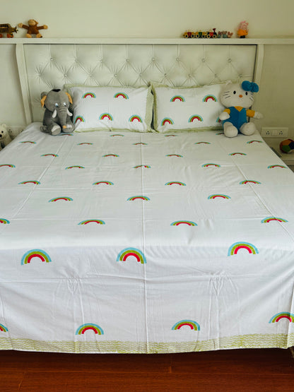 Magic Rainbow Handblock Percale Cotton Kids Bedsheet