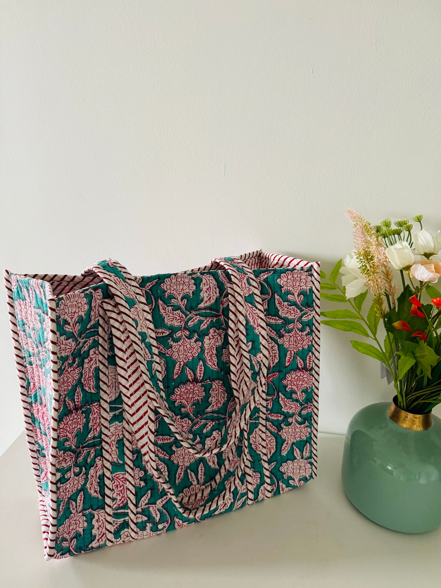 Handblock Quilted Tote Bag