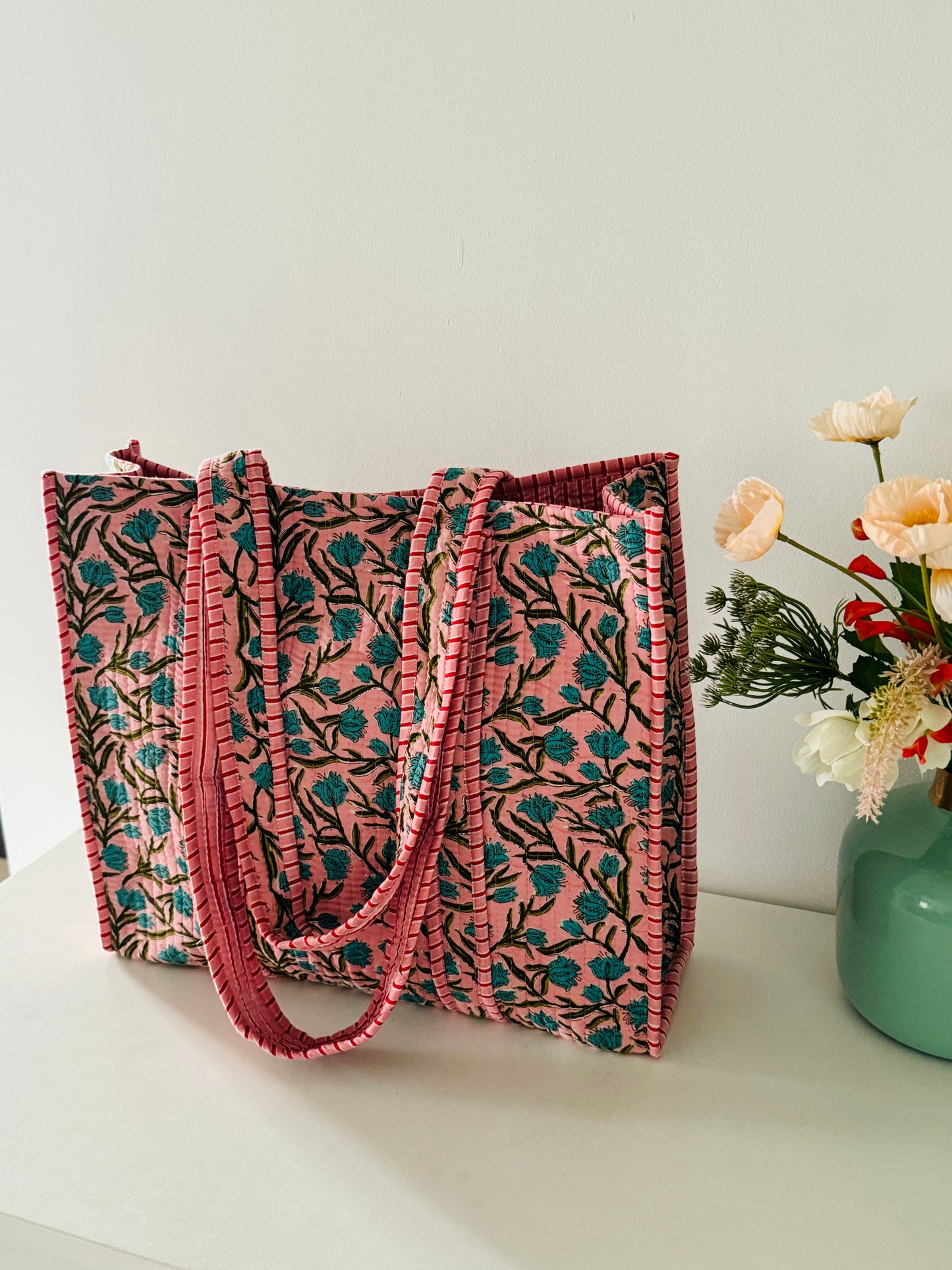 Handblock Quilted Tote Bag