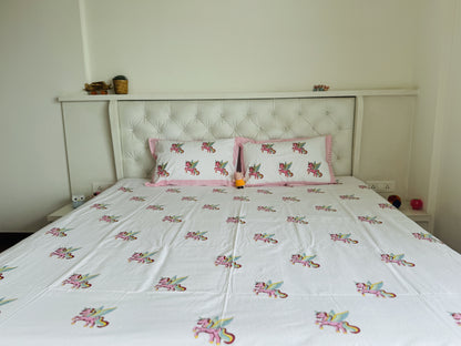 Unicorn Handblock Percale Cotton Kids Bedsheet