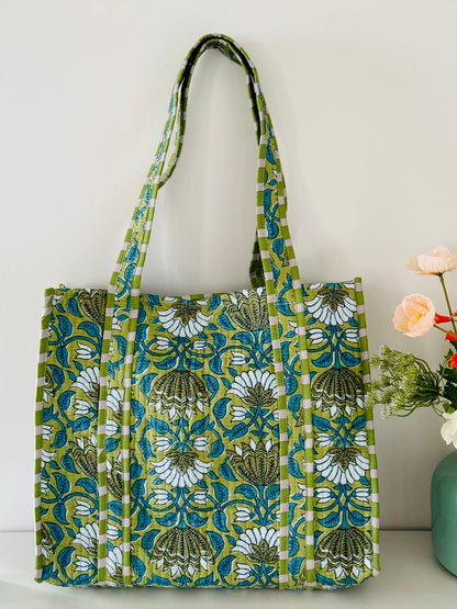 Handblock Quilted Tote Bag