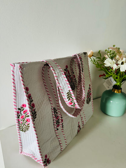 Handblock Quilted Tote Bag