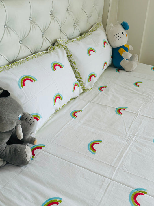 Magic Rainbow Handblock Percale Cotton Kids Bedsheet