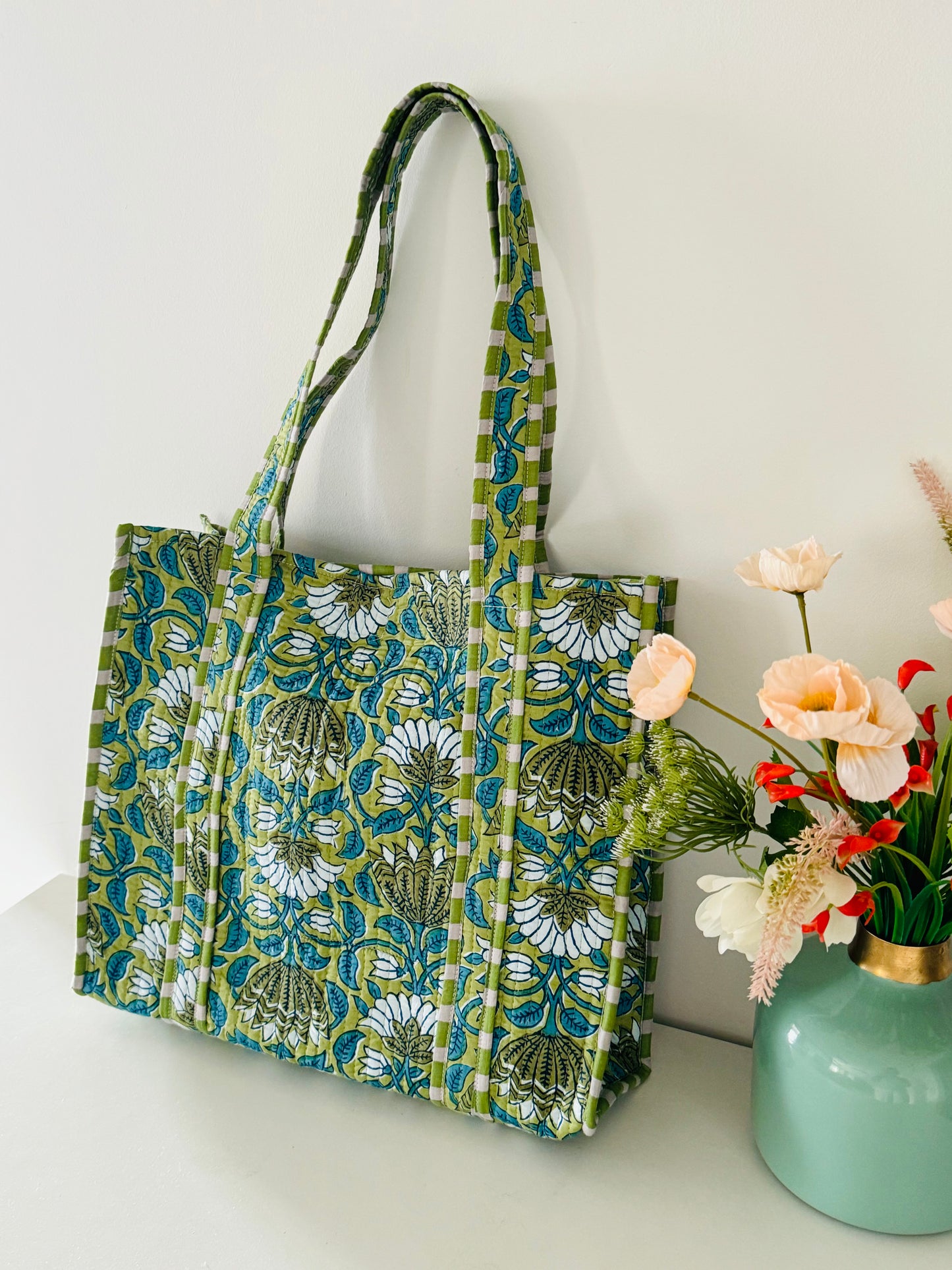 Handblock Quilted Tote Bag