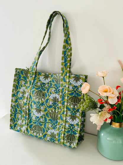 Handblock Quilted Tote Bag