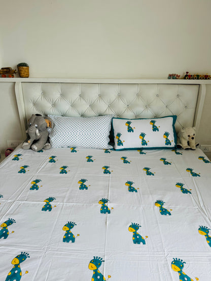 Baby Giraffe Handblock Percale Cotton Kids Bedsheet