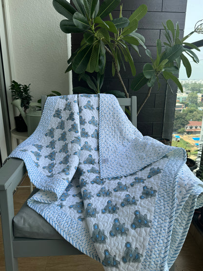 Teddy's Snuggle Handblock Kids Mulmul Quilt