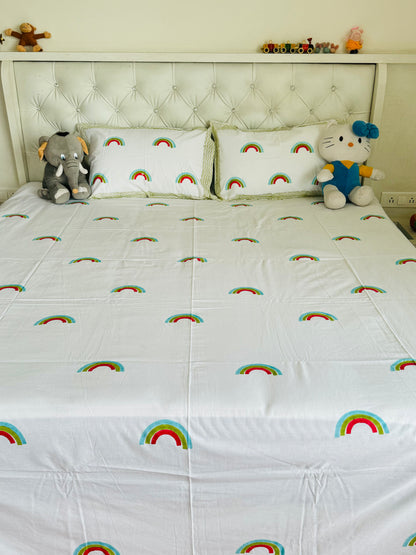 Magic Rainbow Handblock Percale Cotton Kids Bedsheet