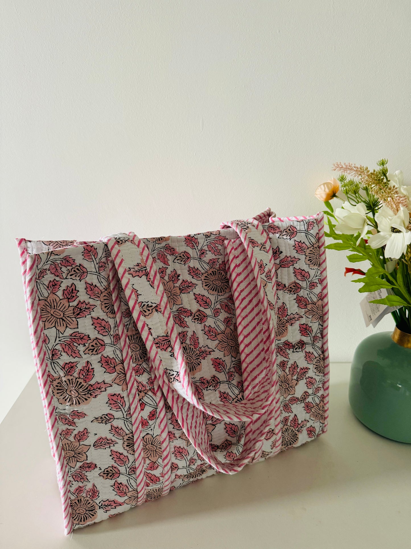 Handblock Quilted Tote Bag