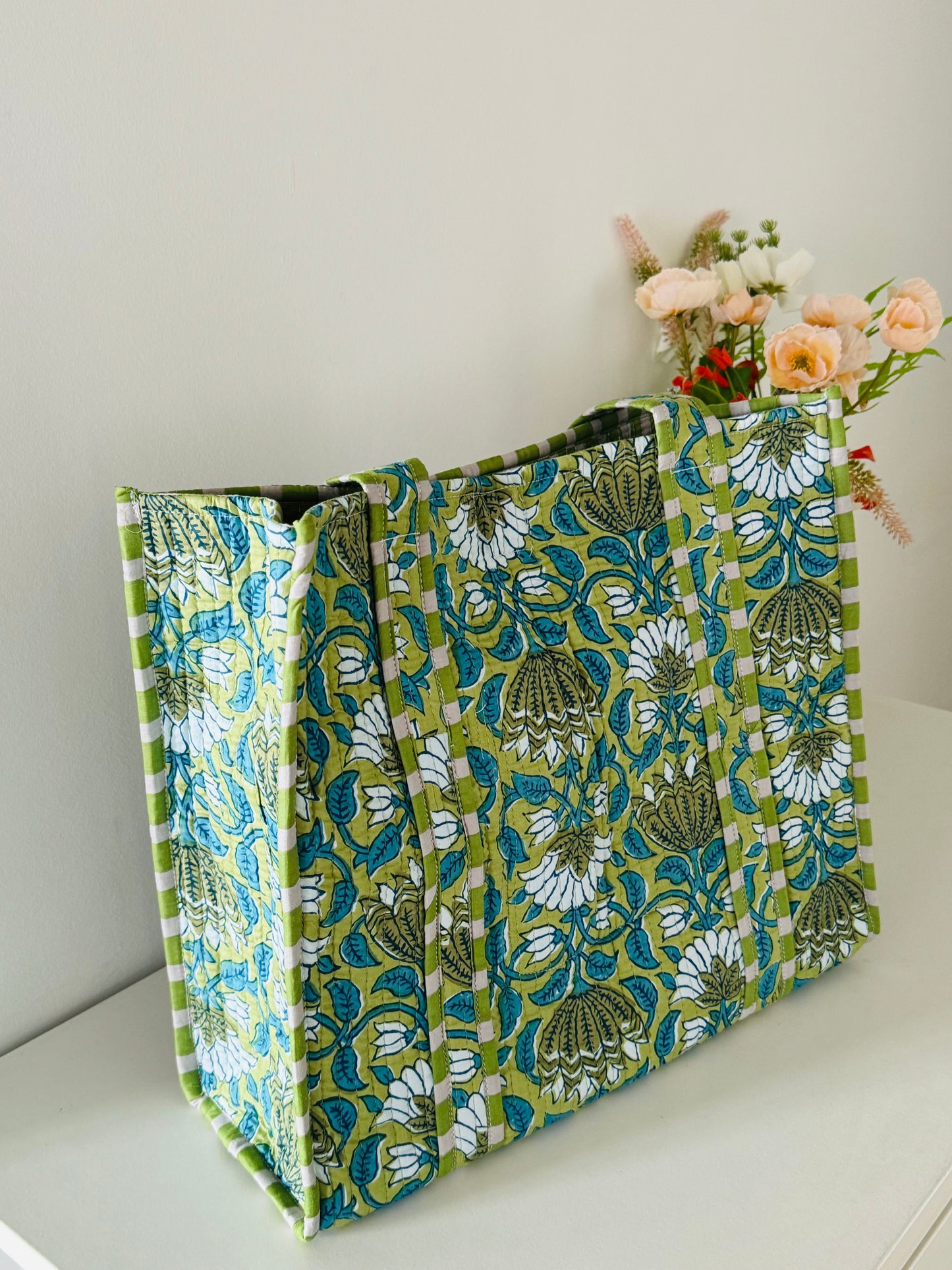 Handblock Quilted Tote Bag