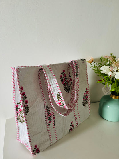 Handblock Quilted Tote Bag