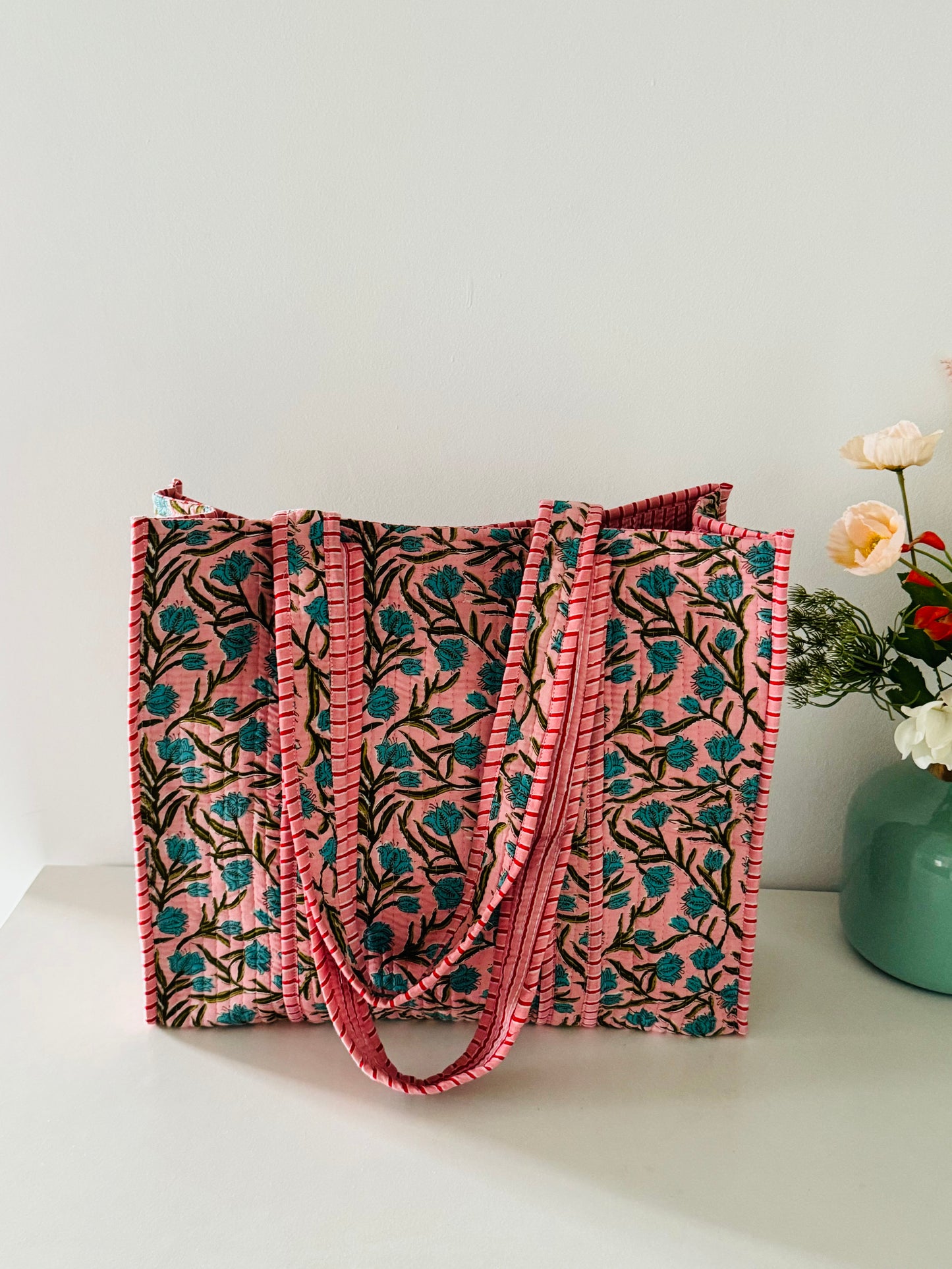 Handblock Quilted Tote Bag