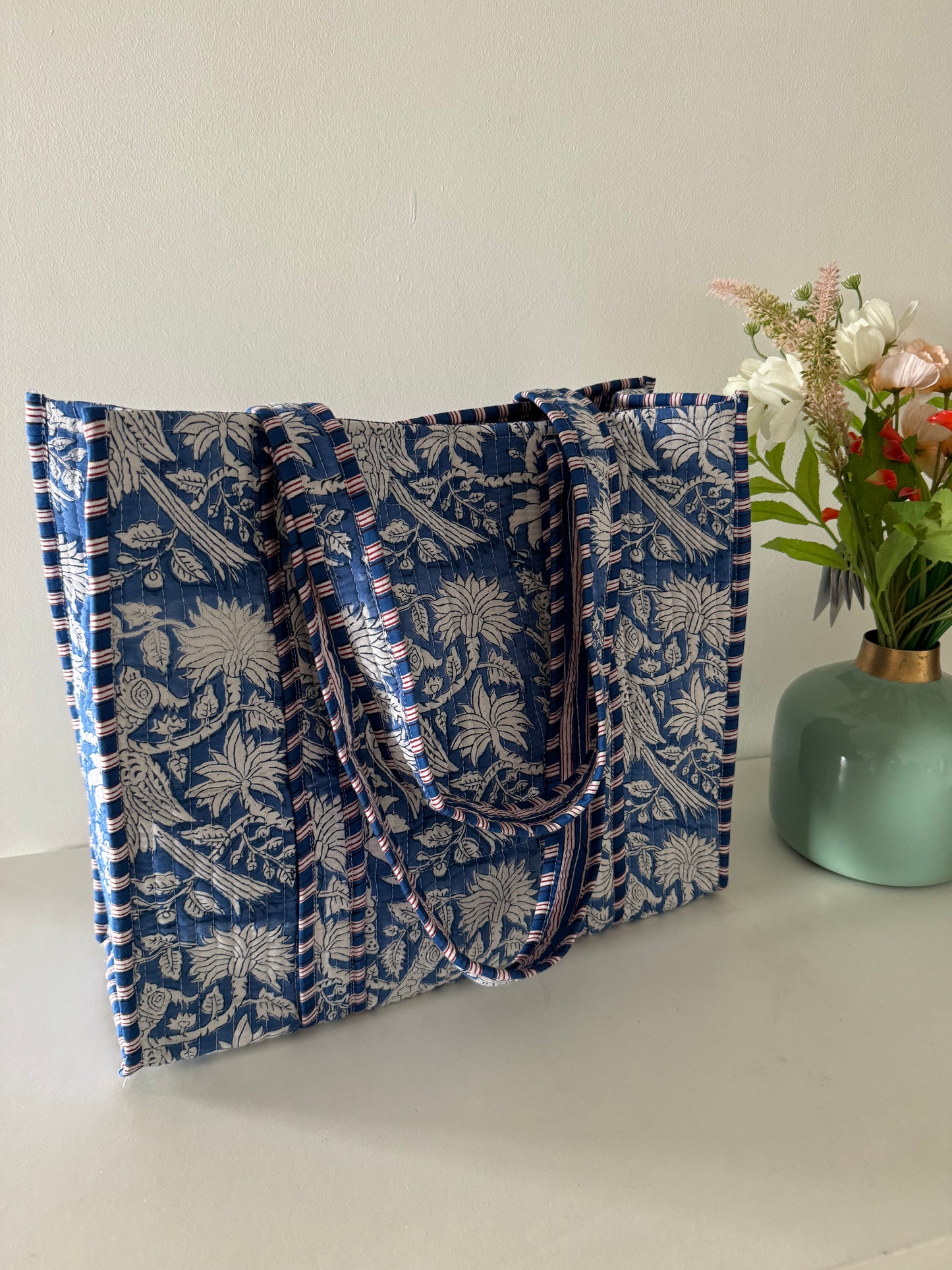 Handblock Quilted Tote Bag