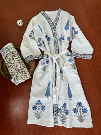 LuxSpring Handblock Print Waffle Bathrobe