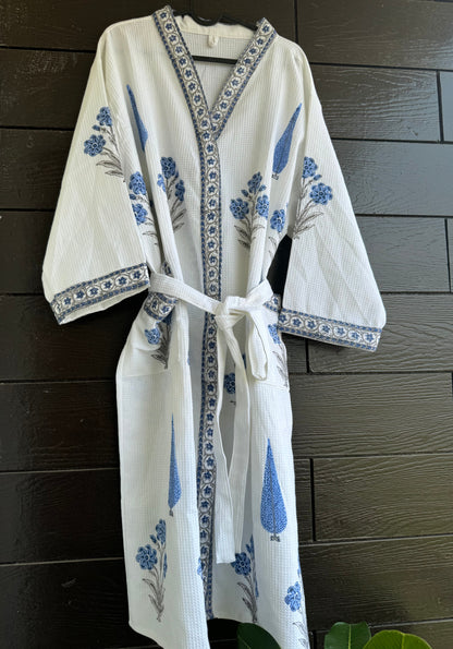 LuxSpring Handblock Print Waffle Bathrobe