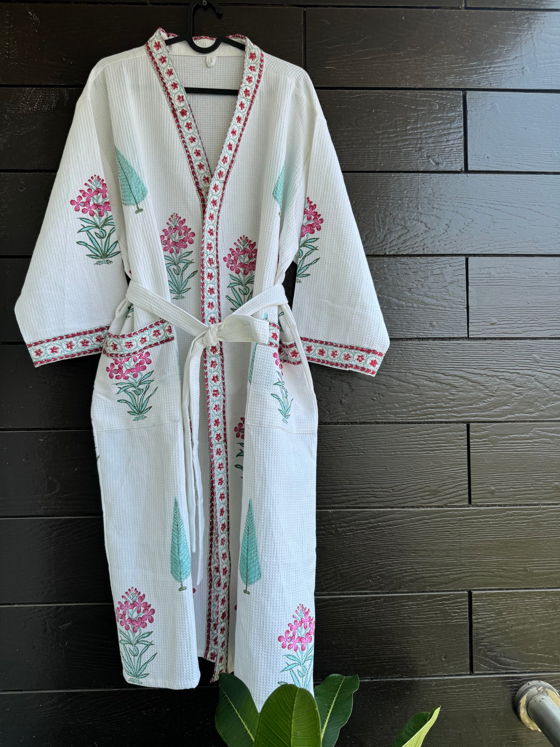 DaisyBloom Handblock Print Waffle Bathrobe