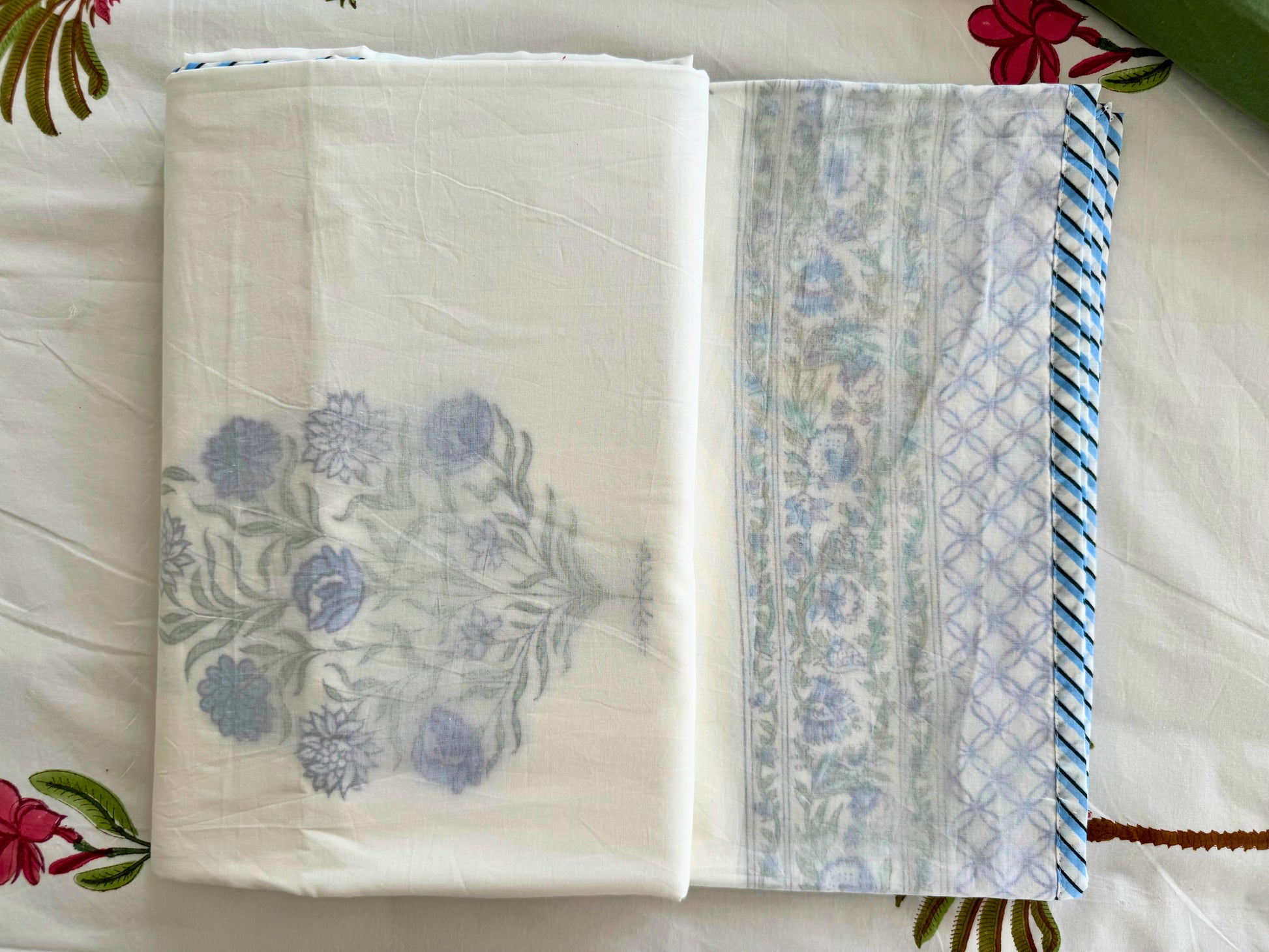 BloomBud Handblock Print Pure Mul Cotton Reversible 3D Dohar